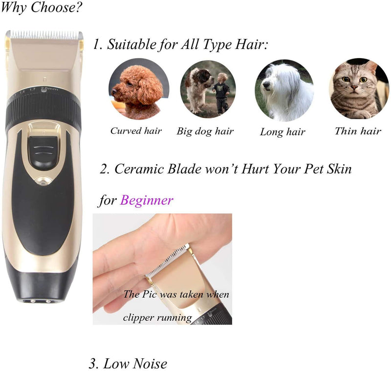 Yier Low Noise Professional Dog Grooming Clippers Kit Rechargeable Cordless Grooming Pet Clippers For Small Medium Large Dogs or Cats - PawsPlanet Australia