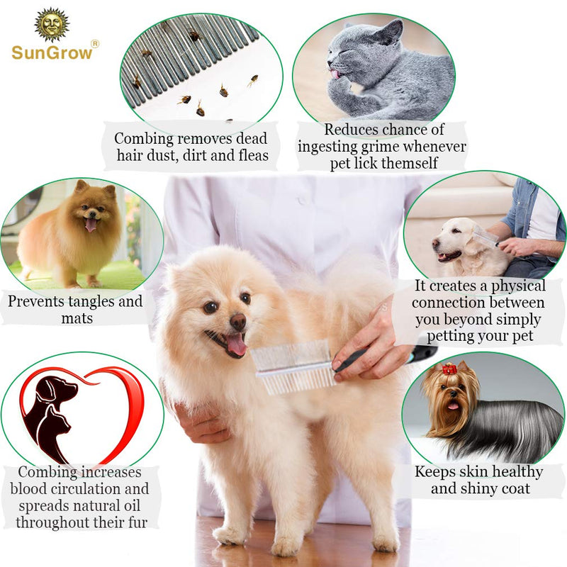 SunGrow Pet Comb for Dogs and Cats, Fur Detangling Tool, Grooming and Massage Comb, Removes Loose Hair, Knots and Mats, Rounded Stainless Steel Teeth, Fine Pins Prevent Scratching - PawsPlanet Australia