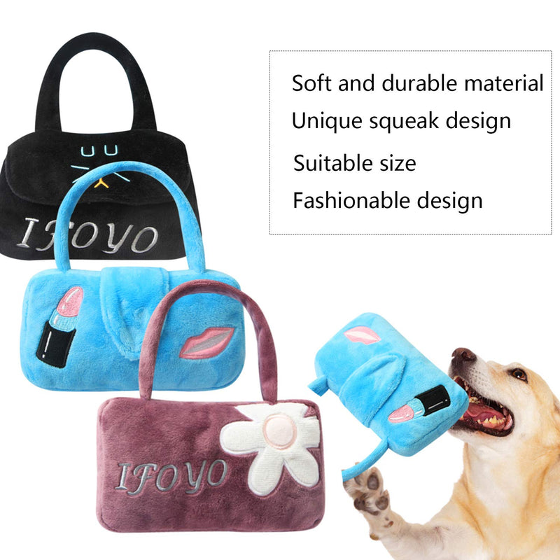 IFOYO Pet Chew Toy, Soft, Comfortable, Durable and Fashionable Unique Squeaky Parody Plush Dog Handbag Toys with a Squeakers for Large, Medium and Small Dogs, Washable (Black) Black - PawsPlanet Australia