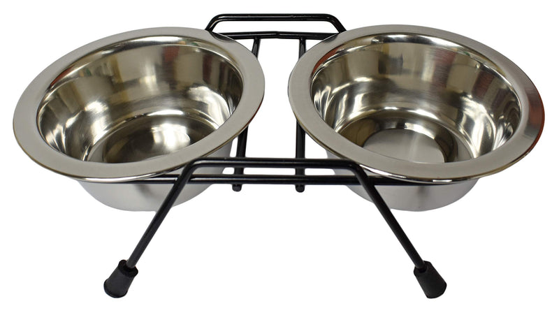 [Australia] - Black Duck Brand Double Pet Bowl Stainless Steel W/Wire Stand! 28 Oz Bowls! Perfect for Small - Medium Dogs and Cats! (1 Bowl Sets) 2 Sets of Double Bowls 