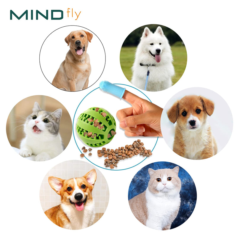 MINDFLY Dog Ball Toy, 360º Finger Toothbrush Kit 5 in One,100% BPA Free, Full Surround Soft Bristles,Durable Rubber Dog Treat Toys for Easy Teeth Cleaning，IQ Training for Puppies and Small Medium Pets - PawsPlanet Australia