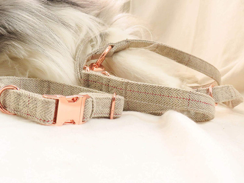 [Australia] - KUYOUGOU Heavy Duty Dog Collar and Leash (6.6'), Stylish Design with Rose Gold Set, 3 Adjustable Lengths, for Small to Large Dogs L ( 15.7''-24'' ) Beige 