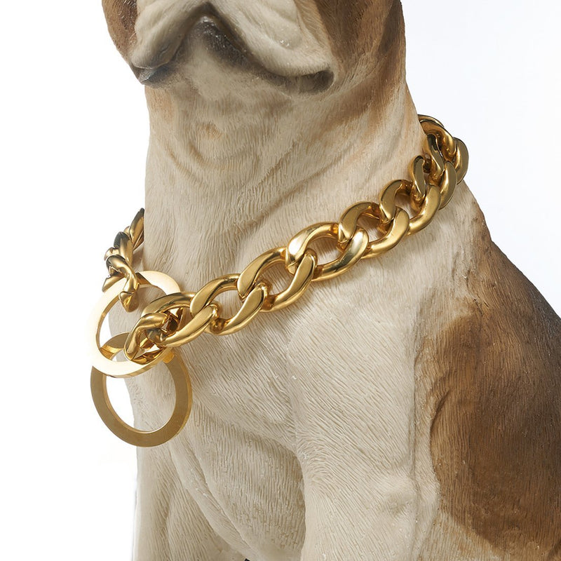 [Australia] - GZMZC 13/15/19mm Strong Gold Plated Stainless Steel NK Link Chain Dog Pet Collar Choker Necklace 12-36inch 15mm width 14" recommend dog's neck:10" 