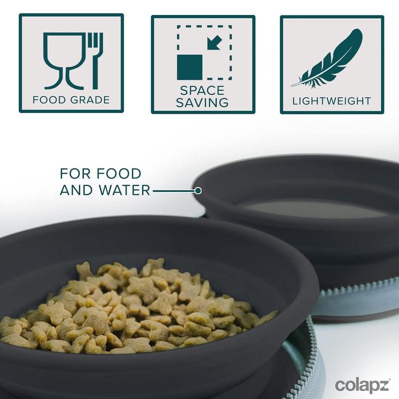 Two Collapsible Dog Bowls - Dog Water Bowl - Foldable Bowl with Travel Case - Grey 1. Colapz Grey Bowls - PawsPlanet Australia