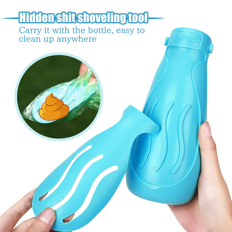 Andiker Portable Dog Water Bottle, 4 in 1 Multifunction Pet Leakproof Water Food Dispenser with Shovel Scoop, Drinking Bottle for Puppy Cat Outdoor Walking Travelling Hiking (Blue) Blue - PawsPlanet Australia