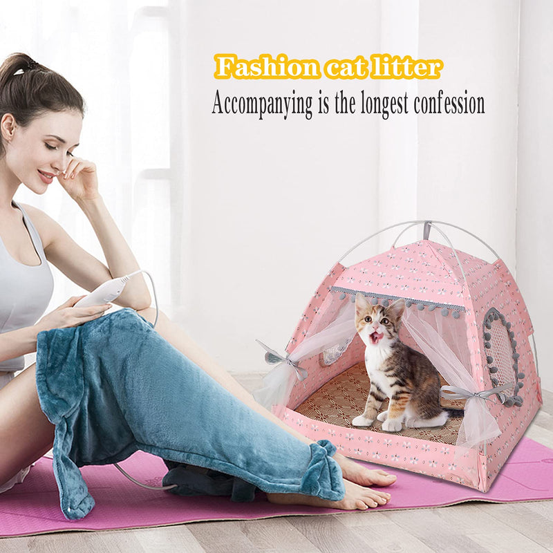 Cat Princess Indoor Tent House Pet Dog Cute Floral Cave Nest Bed Portable Dog Tents Floral Pink M:38x38x36cm/15x15x14inch - PawsPlanet Australia