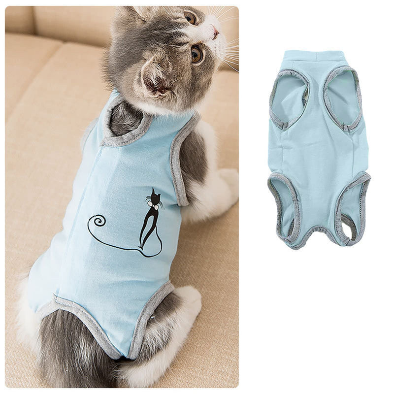 Komate Kitten Cat Surgery Recovery Suit Vest After Surgery Surgical Bodysuit for Abdominal Wounds Skin Diseases Pet Shirt E-Collar Alternative for Puppy Small Dog Cat Clothes (Blue Cat, S) Blue Cat - PawsPlanet Australia