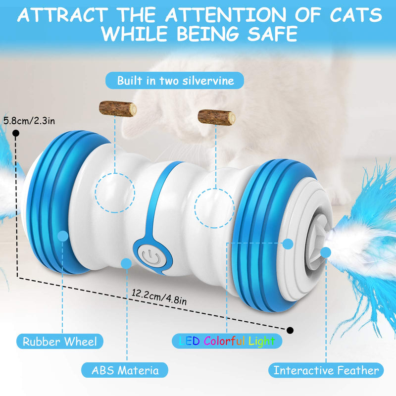 Dzmodz Cat Toys Interactive Cat Toys Automatic Cat Toys 4Replacement Feathers 2 Speeds 360° Automatic Irregular Ball, Colorful LED Lights, USB Charging, Kitten Exercise Wheels Indoor Cat Toys [Blue] - PawsPlanet Australia