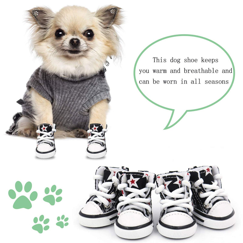 GLE2016 Pet Shoes Puppy Sport Denim Shoes Casual Style Anti-Slip Boots Sneaker Booties 4Pcs #1 Black - PawsPlanet Australia