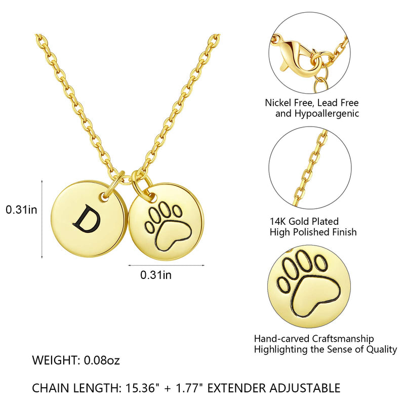 GORSKOY Initial Paw Print Necklace, A-Z Puppy Dog Cat Pet Paw Print Necklace, 14K Gold Plated for Women D - PawsPlanet Australia