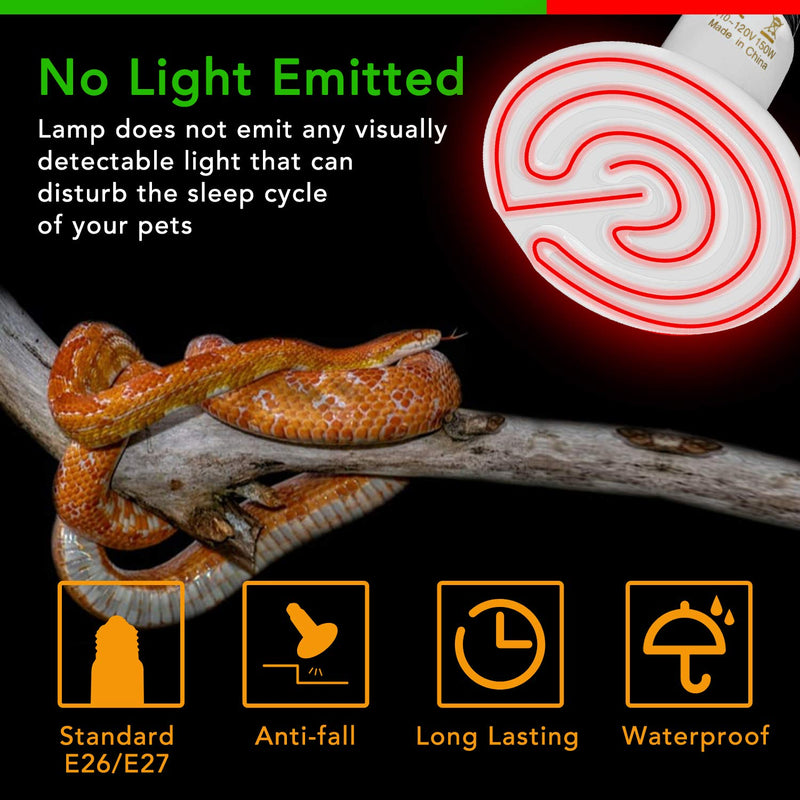 [Australia] - iLOVE Ceramic Heat Emitter 150W/100W/75W/60W 2 Pack, Reptile Heat Lamp Bulbs for Lizard Turtle Snake Amphibian Pet, No Light Emitted Brooder Coop Heater 150W-2Pack 