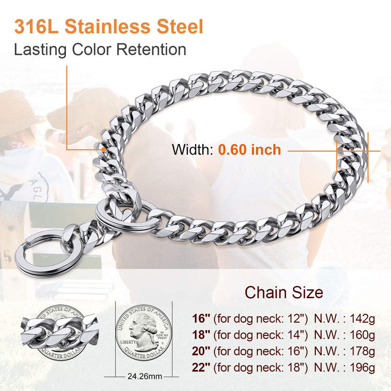 ChainsPro Dog Collar Chain Stainless Steel Dog Collar Small Medium Large Dogs Cuban Dog Collar 16/18/20/22 inch(40/45/50/55cm) 18 inches - PawsPlanet Australia