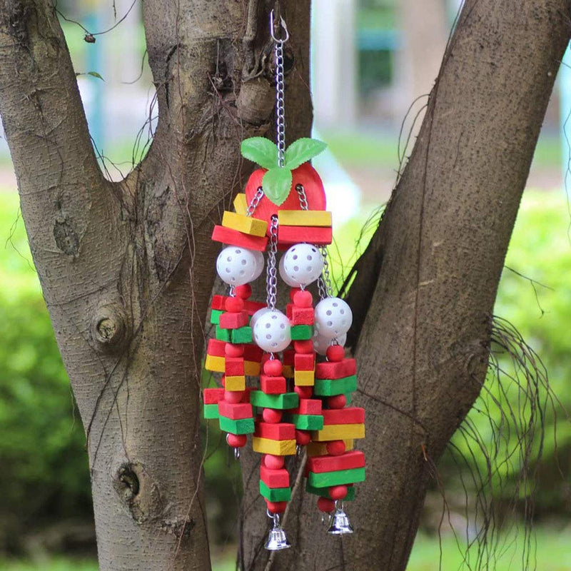 [Australia] - LISSION Bird Toys Bird Chewing Toy Parrot Toys Wood Block Knots with Bells Multicolored for African Grey Cockatoos Amazon Small Medium Parrot Apple pattern 
