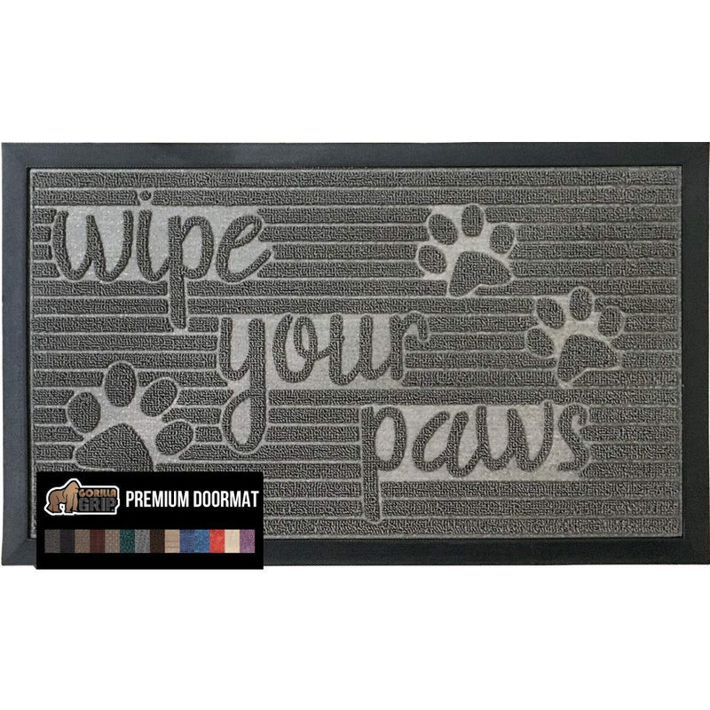 Gorilla Grip Rubber Doormat and Dog Grooming Rake, Doormat is Size 47x35 in Gray Stone Paws Pattern, Grooming Rake in Gray, 2 Item Bundle - PawsPlanet Australia