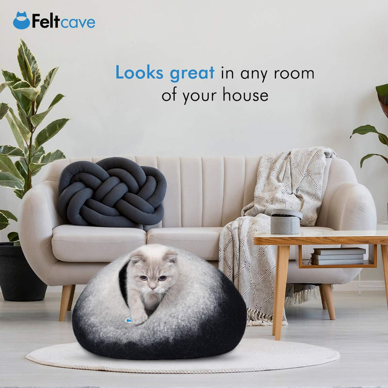 Feltcave Wool Cat Cave Bed (Medium), Handcrafted from 100% Merino Wool, Eco-Friendly Felt Cat Cave for Indoor Cats and Kittens Black&White - PawsPlanet Australia