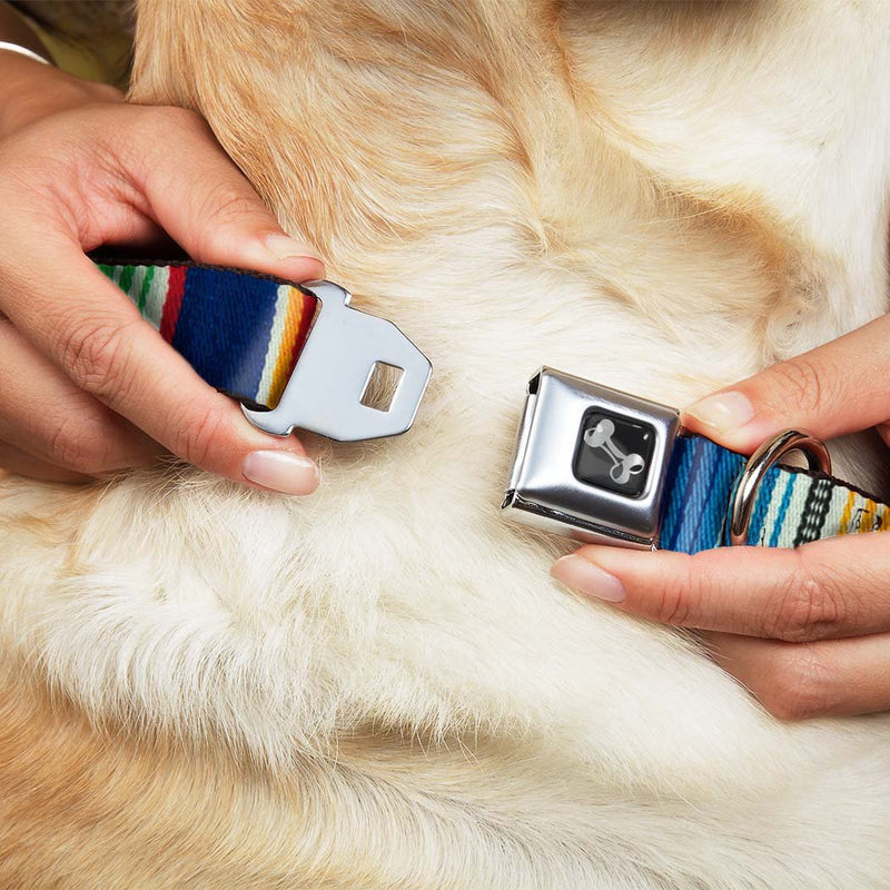 [Australia] - Buckle-Down Seatbelt Buckle Dog Collar - Zarape2 Vertical Multi Color Stripe - 1.5" Wide - Fits 18-32" Neck - Large 