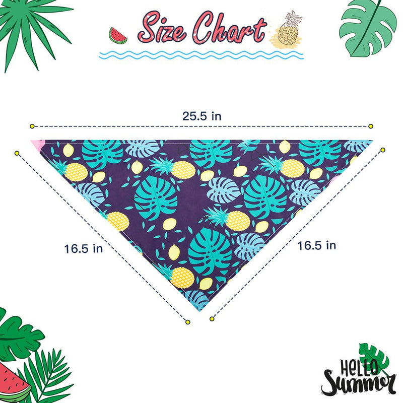 CUTEFURRY Tropical Style Dog Bandanas 4 Pack for Summer, Adjustable Breathable Polyester Pet Triangle Scarf with Cute Patterns, Cactus, Watermelon, Papaya, Lemon, Leaf - PawsPlanet Australia