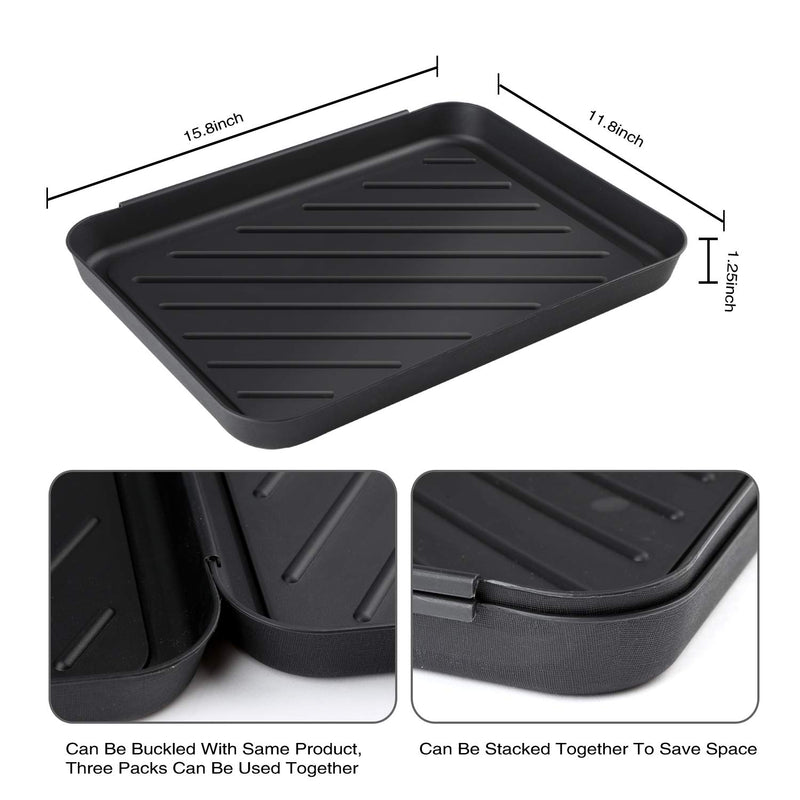 Aumket Boot Tray,2PCS Multi-Purpose 15.8" x 11.8" x 1.2" Floor Protection-Pet Bowls-Paint-Dog Bowls,Shoes, Pets, Garden - Mudroom, Entryway, Garage-Indoor and Outdoor Friendly (Black 2PCS) Black 2PCS - PawsPlanet Australia