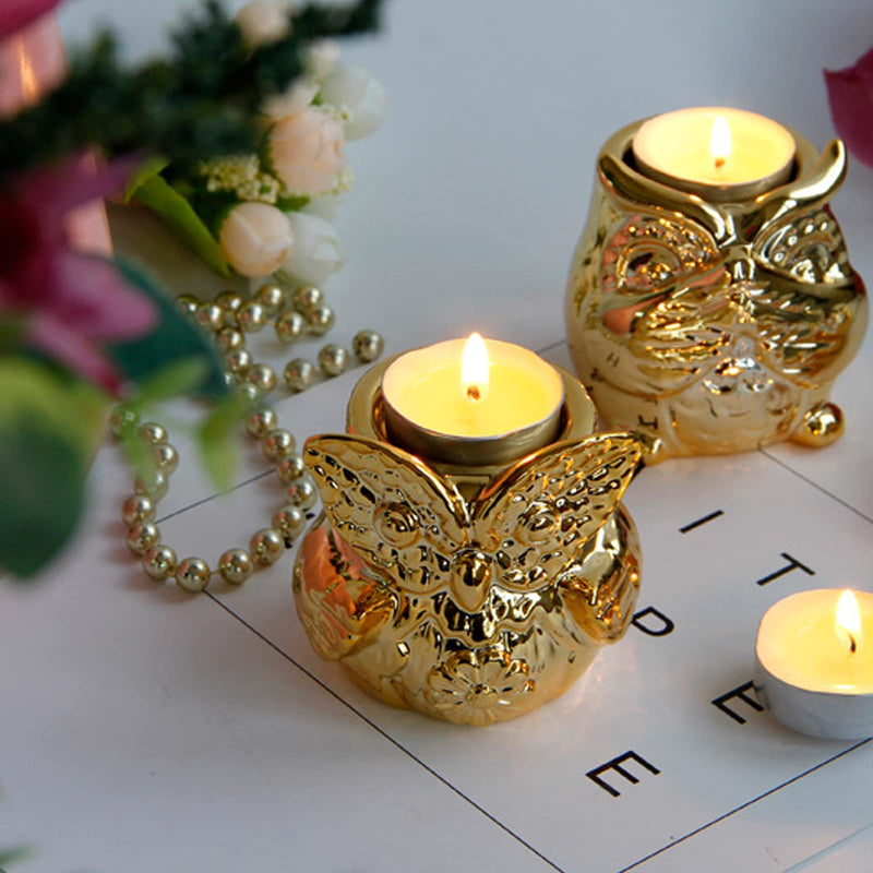 ALL YOBO Gold Candlesticks Holders Set of 2Gold Ceramic Clever owl,Gold Tea Light Holder for Home Decoration / Party Decoration, Wedding Table centerpieces,Bedroom Decoration Gold4 - PawsPlanet Australia