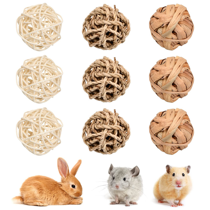 Pinsheng Pack of 9 chew balls, small animals chew toys, grass toys for rabbits, guinea pigs, chinchilla rabbits, treats braided straw toys for small animals, rabbit toy set - PawsPlanet Australia