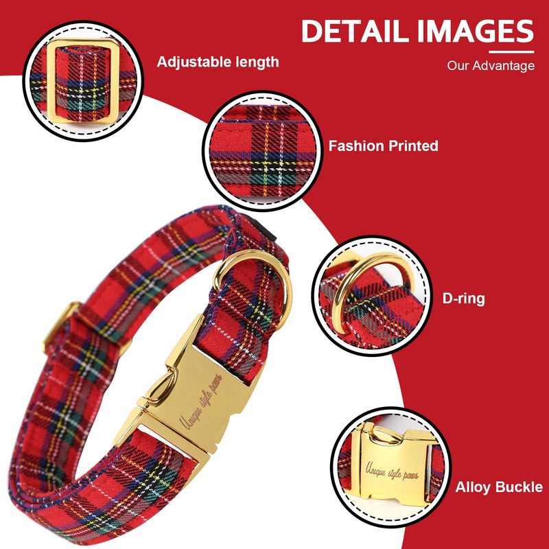 Unique style paws Dog Collar Pet Gift Adjustable Soft and Comfortable Checked Collars for Small Medium Large Dogs M ScottishRed - PawsPlanet Australia