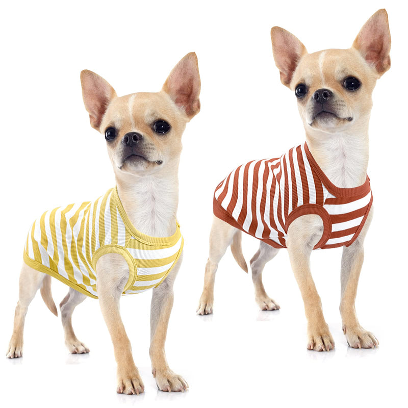 CtilFelix Dog Shirt Striped Dog Clothes Stretchy Vests Soft Cotton for Small Medium Large Dogs Boy Girl Puppy Clothes Lightweight Cat Outfit Kitten Tank Top Apparel T-Shirts Pack-2 Yellow & Rust L L - Chest ~17.7" / 9-17 lbs - PawsPlanet Australia