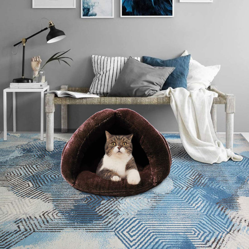 [Australia] - Mojonnie Soft Fleece Self-Warming Cat Bed Warm Sleeping Bed for Cats Winter Pets Puppy Indoor Pet Triangle Nest Brown 