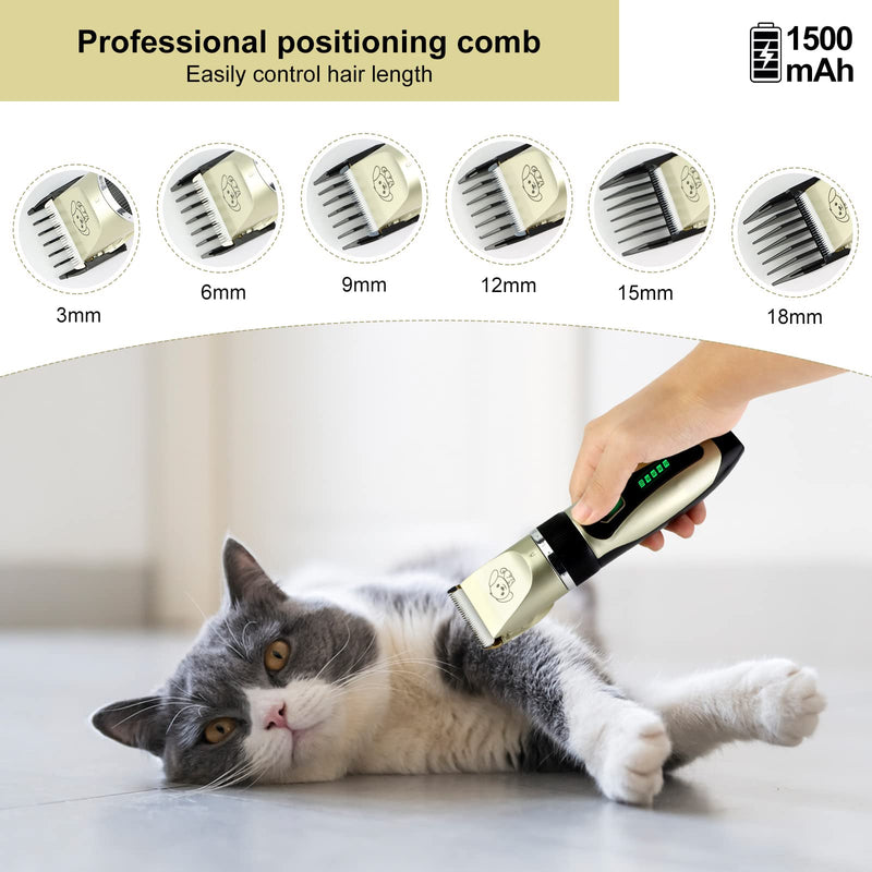 JOPHEK Dog Clipper, Quiet Dog Cat Hair Trimmer, Professional Cat Trimmer - Electric Wireless Pet Trimmer (Golden) Golden - PawsPlanet Australia