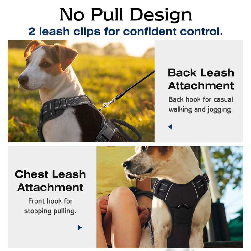 Pawaboo Dog Harness, No Pull Pet Vest Harness Adjustable Reflective Oxford Soft Padded Easy Control Handle for Outdoor Walking, Suitable for Small, Medium, Large Dogs, Black M (Neck:15.4-23.6"/Chest:16.1-31.1") - PawsPlanet Australia