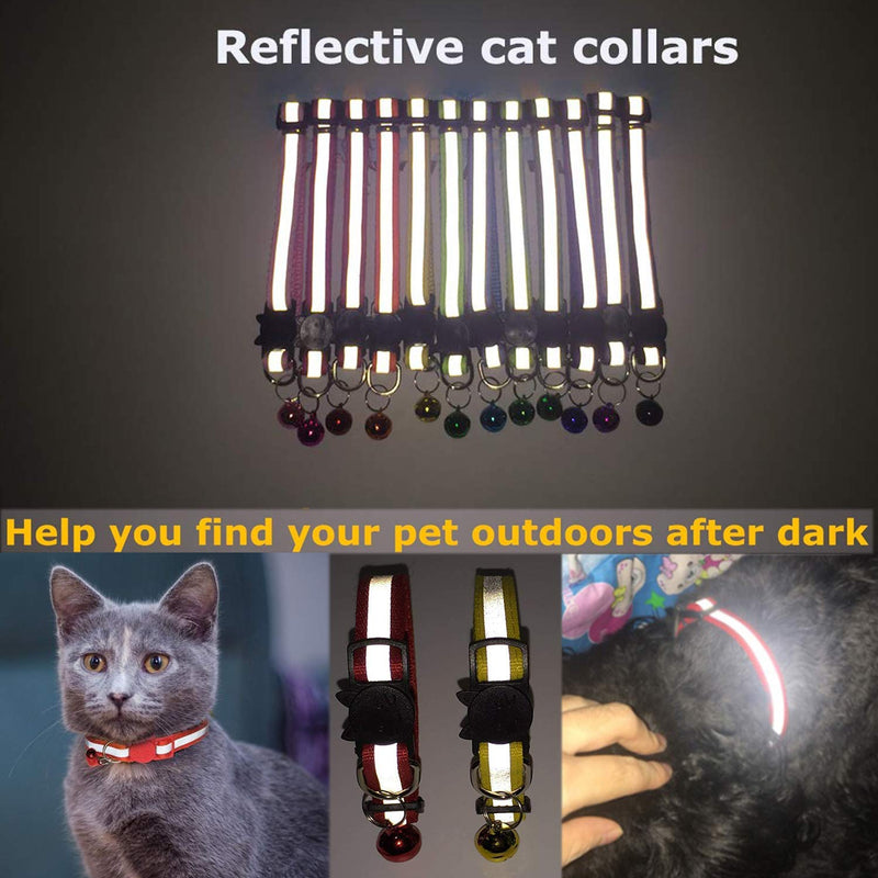 Cat Collar Quick Release,6 Pack Reflective Cat Collars & 6 Pack ID Tags Kitten Personalised Collar with Bells and Safety Buckle,Adjustable to Fit All Domestic Cats Accessories Pet Supplies A - PawsPlanet Australia