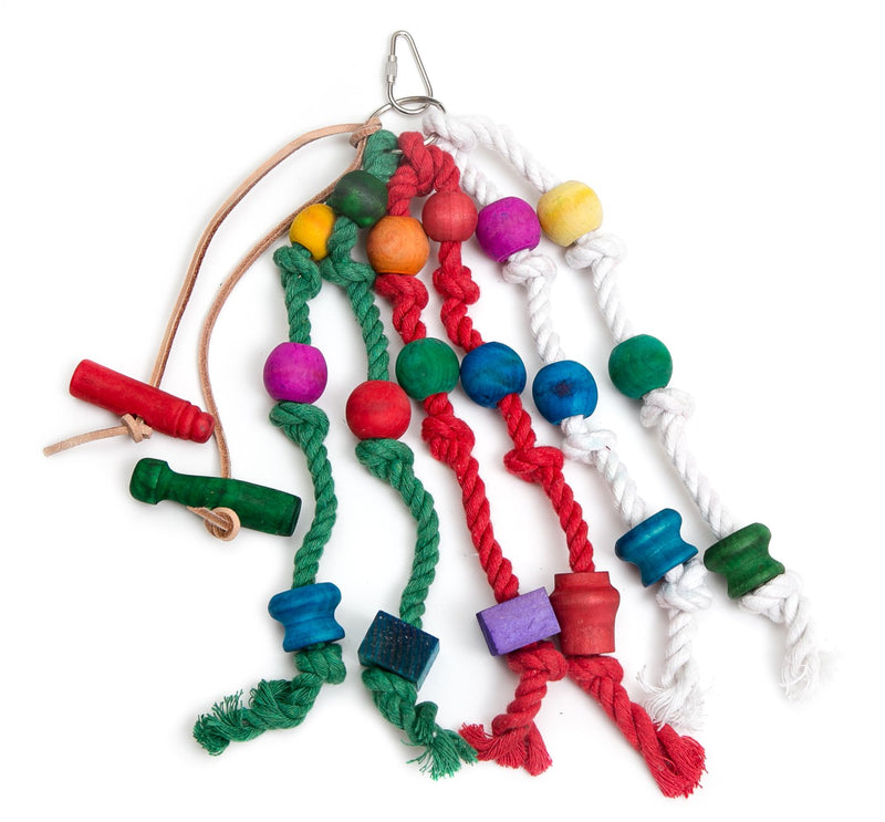 [Australia] - Bird Toy with Leather, Cotton Knots and Wooden Blocks to Chew (Colors May Vary) 