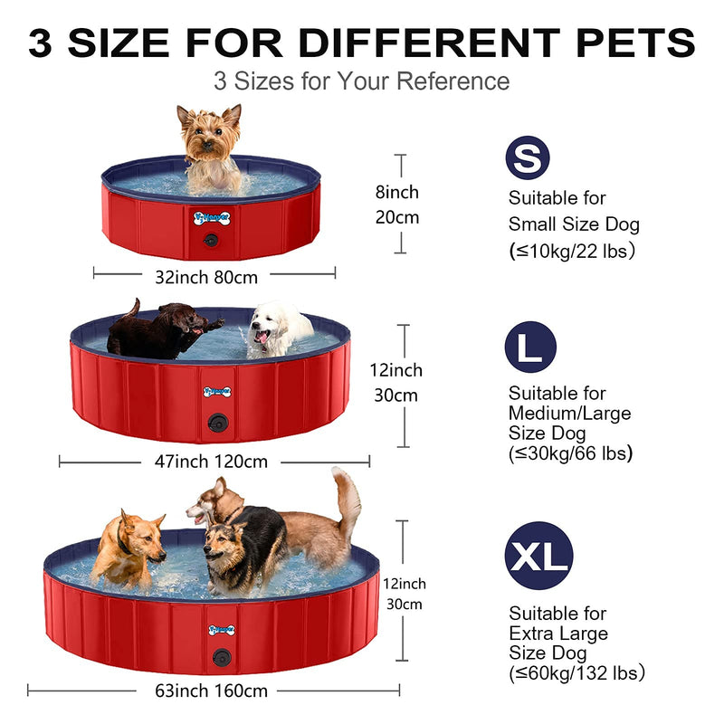 V-HANVER Foldable Dog Pool Hard Plastic Collapsible Pet Bath Tub for Puppy Small dogs Cats and Kids, 32 X 8 inch S : (32" X 8" | 80cm x 20cm) Red - PawsPlanet Australia