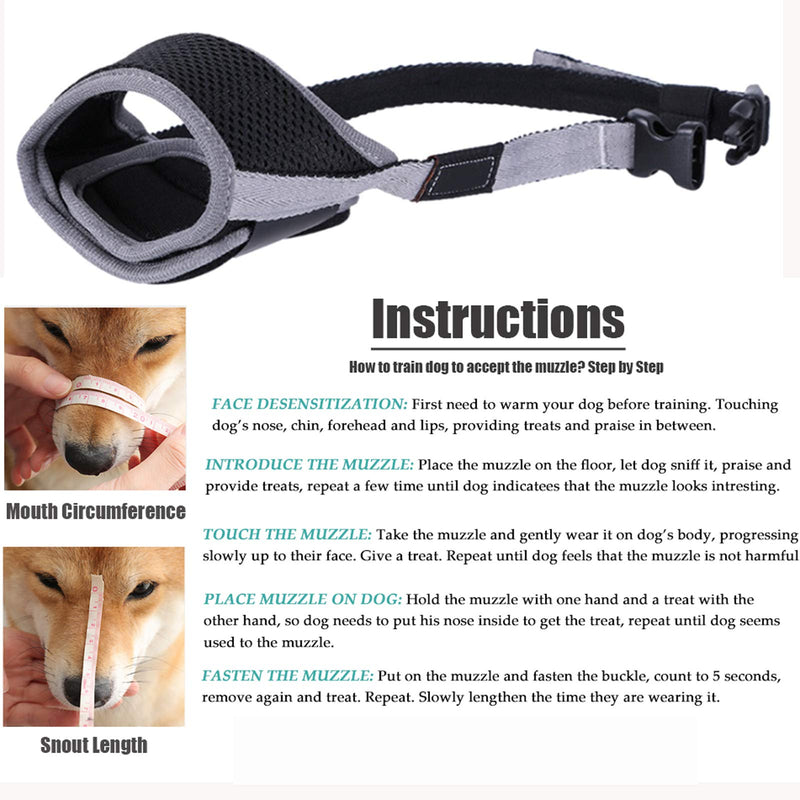 [Australia] - ABPF Dog Muzzles for Anti-Biting-Barking,Soft Nylon Mesh Breathable Pets Mouth Cover,with Adjustable Loop Strap,for Small/Medium/Large Dog Grey 