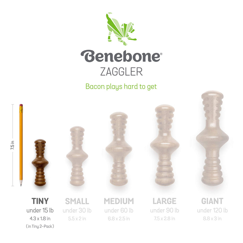 Benebone Tiny 2-Pack Durable Maplestick/Zaggler for Aggressive Chewers, Real Bacon, Made in the USA 2 Count (Pack of 1) - PawsPlanet Australia