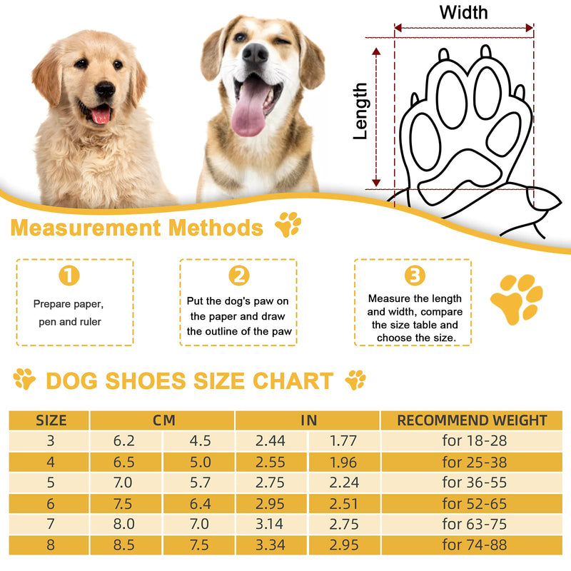 CHELLA Dog Shoes, Waterproof Dog Boots, Booties for Dog with Reflective Rugged Anti-Slip Sole and Skid-Proof for Hiking, Waliking, Snow, Rainy Day, 4PCS 3#2.44''*1.77'' - PawsPlanet Australia