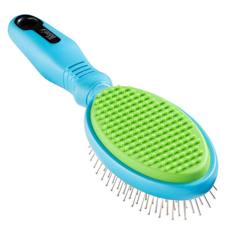 Boshel Dog Hair Brush & Rubber Dog Hair Remover 2 in 1 Ergonomic Pin Brush Detangles & Eliminates Excess Undercoat Fur & Cleans the Hair from your Clothes Etc. with the same Dog grooming Brush - PawsPlanet Australia