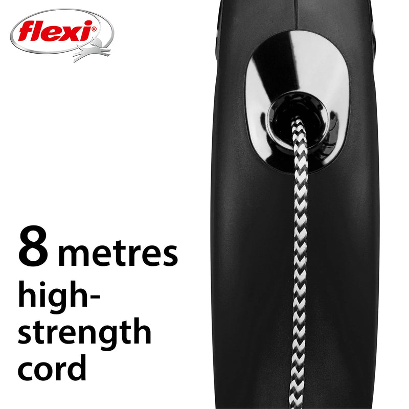flexi New Classic Retractable Lead Cord, Black XS - PawsPlanet Australia