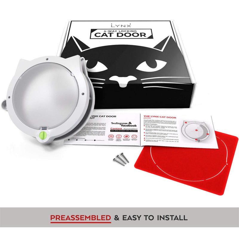 [Australia] - LYNX Cat Door for Pets – 4 Way Locking Cat Flap - for Interior Doors & Exterior Doors, Wall or Hidden Cat Litter Box – Easy & Quick Installation – Kitty Training Tips Included Off-White 