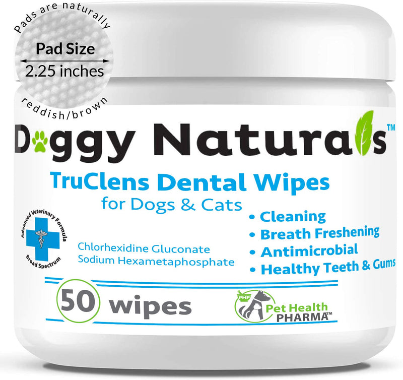 Dental Wipes for Dogs and Cats | Pads with Chlorhexidine and Sodium Hexametaphosphate Remove Plaque Tartar Buildup Calculus and Bad Breath, Preventing Tooth Decay 1 x 50 Wipes - PawsPlanet Australia