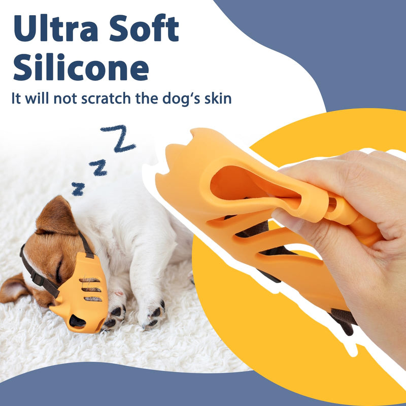 LUCKYPAW Dog Muzzle, Soft Muzzle for Small Medium Dogs Poodle Dachshund, Breathable Silicone Cage Mouth Cover to Prevent Biting and Chewing, Funny Rhino Muzzle with Adjustable Head Strap(Yellow, S) S-(Snout Cir:5.5-6.75in） Yellow - PawsPlanet Australia