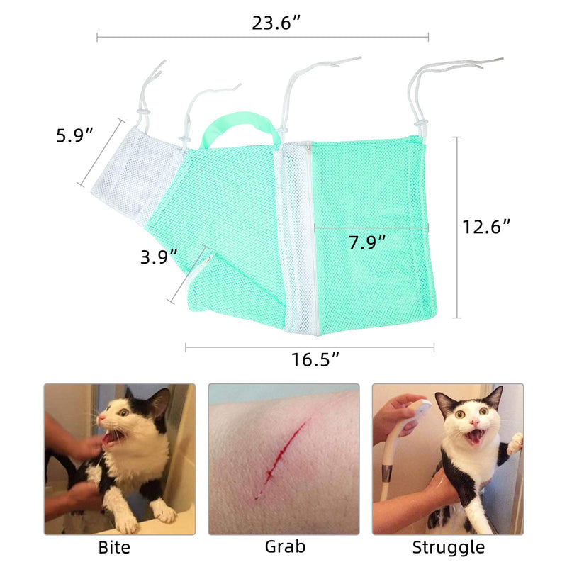 GAPZER Cat Shower Bag Pet Grooming Restraint Bags Adjustable Breathable Mesh Anti-bite & Scratch Kitty Bathing Bag for Nail Trimming Green - PawsPlanet Australia