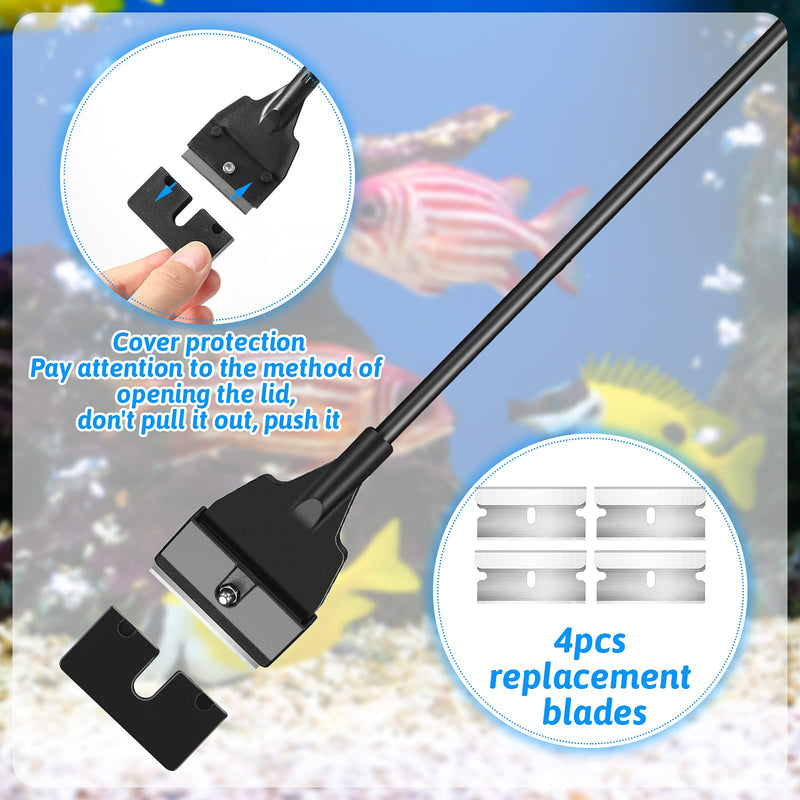 Aquarium Algae Scraper Cleaner Tool Kit with 5 Stainless Steel Blades Fish Tank Scraper Long Handheld Aquarium Cleaning Tool Remove Thick Residue for Fish Reef Plant Glass Tank, 21.65 Inch - PawsPlanet Australia