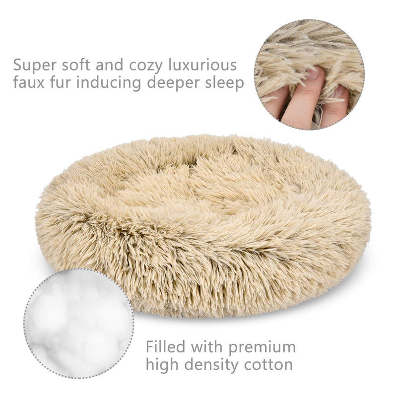 [Australia] - GASUR Dog Bed Cat Beds Donut, Soft Plush Round Pet Bed XS Small Medium Size Calming Bed, Self Warming Winter Indoor Snooze Sleeping Kitten Bed Puppy Kennel 16*16 Taupe 