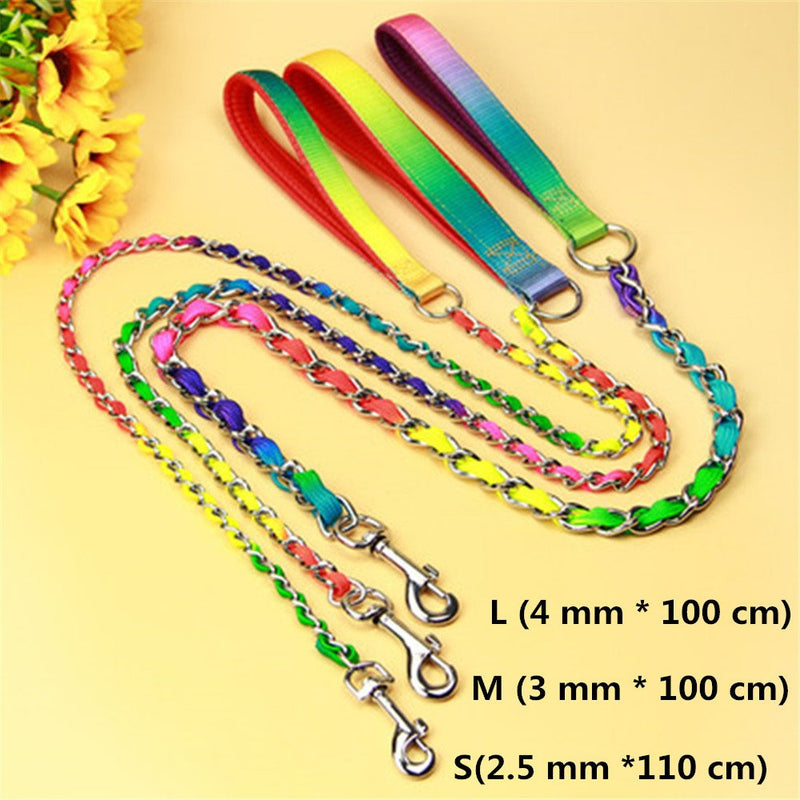 JWPCEU Rainbow Chrome Plated Metal Dog Lead with Padded Handle M (3mm * 100cm) - PawsPlanet Australia