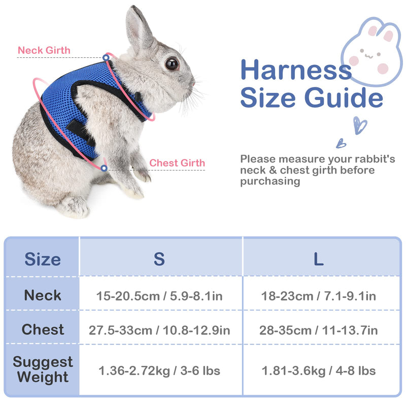 Pettom Bunny Rabbit Harness with Stretchy Leash Cute Adjustable Buckle Breathable Mesh Vest for Kitten Small Pets Walking S(Chest:10.8-12.9 in) Blue - PawsPlanet Australia
