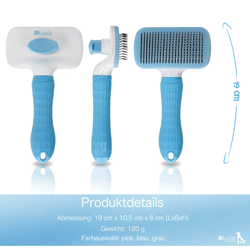 BLUZELLE animal care brush, pet brush for short hair and long hair, self-cleaning fur brush, animal hair brush, gentle cat brush, dog brush, grooming for dogs, cats etc., colour: blue blue - PawsPlanet Australia