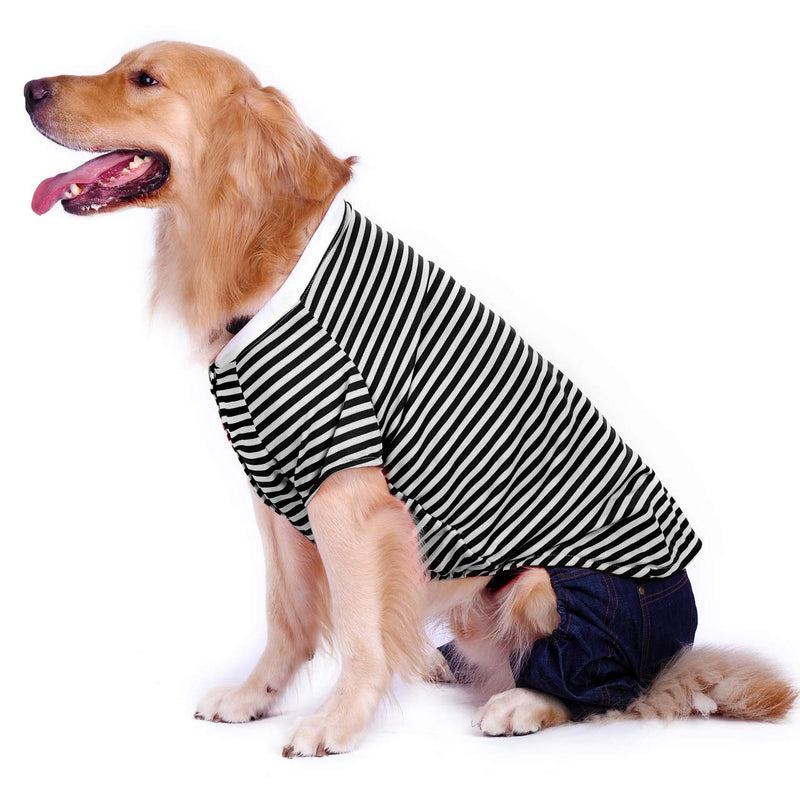 Petroom Large Dog Striped T Shirt,Dog Cute Shirts, Oversized Breathable Cotton Vest for Medium to Large Dogs S Girth(26~28)inch Black & White Stripes - PawsPlanet Australia