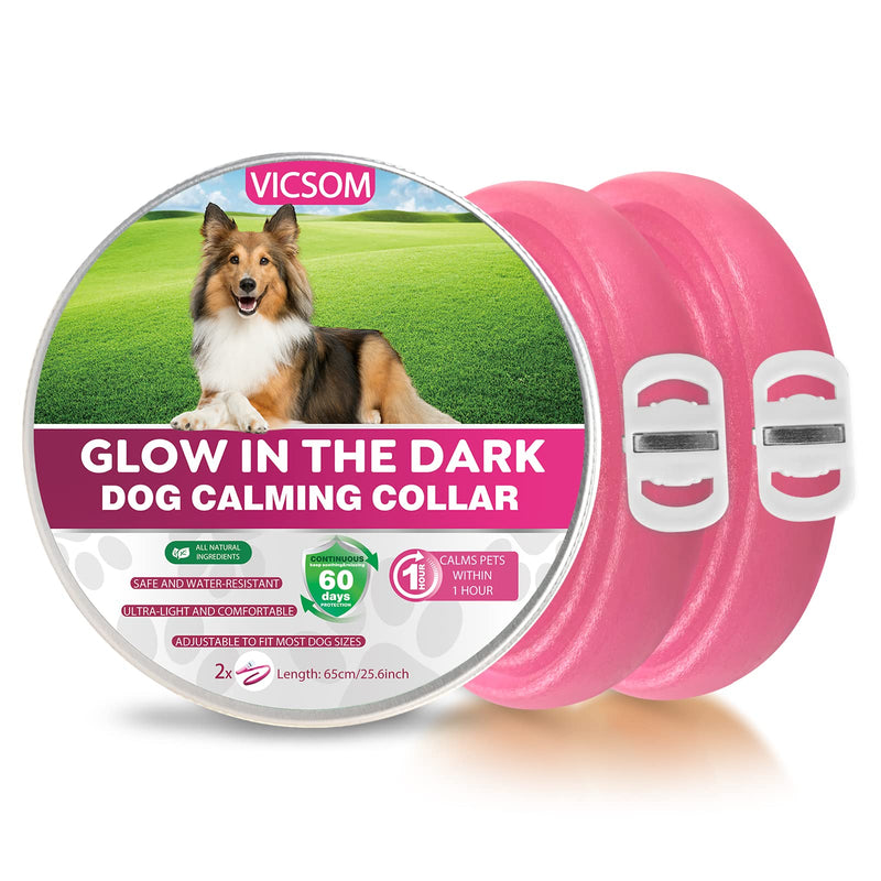 VICSOM Calming Collar for Dogs, Luminous Dog Collar Calming Collars, Pheromone Waterproof Luminous Anxiety Relief Anti Stress Dog Collar for All Dogs Pink Pack of 2 Bright Pink Pack of 2 - PawsPlanet Australia