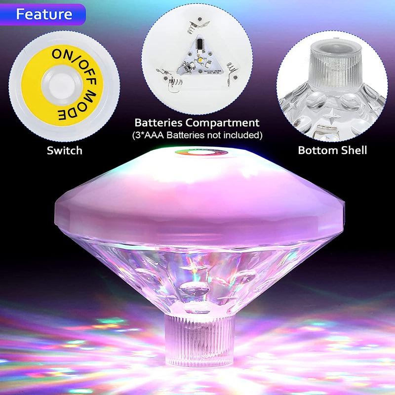 CUQOO Waterproof Multicolour LED Floating Pool Tub Lights for Swimming Pools – 7 Mode Disco Lights for Kids & Adults Parties | Battery Operated Bath Lights for Paddling Pools, Bath, Hot Tub & More - PawsPlanet Australia