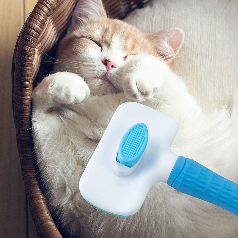 Cat Hair Brush Set, Soft Grooming Shedding Massage Brush for Cat and Dog with One Click Hair Removal Function, Including Cat Nail Clippers, Files, Hair Combs Set (Blue) Blue - PawsPlanet Australia